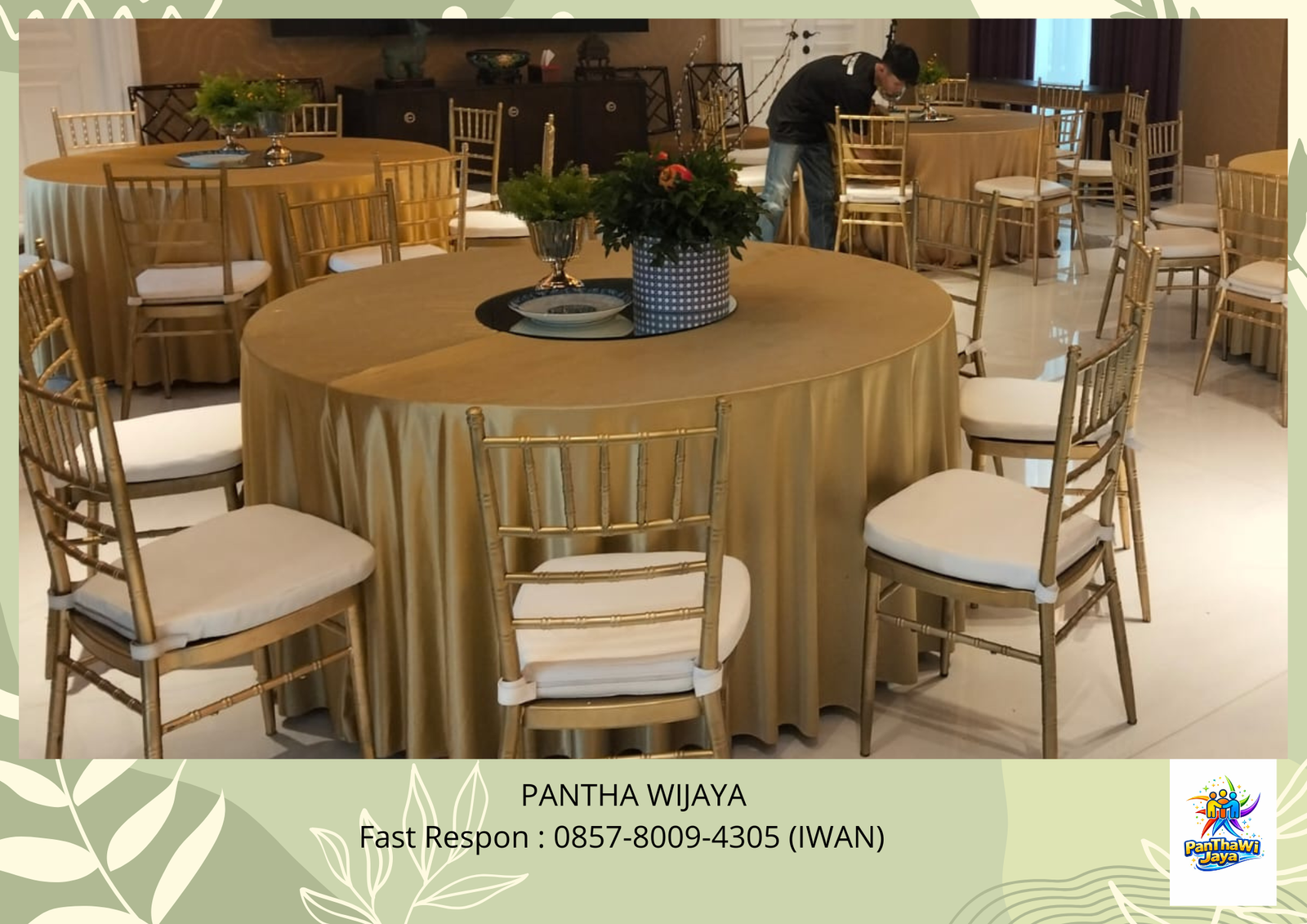 Sewa Kursi Tiffany Warna Gold Bantalan Putih Area Jakarta