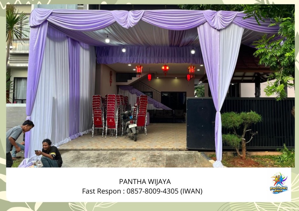 Sewa Tenda Dekorasi Kain Ungu Putih Poni Ungu Jakarta