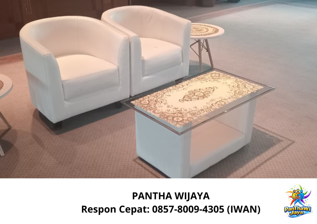 Rental Meja Vip Kaca Putih Sofa Oval Putih Area Jabodetabek