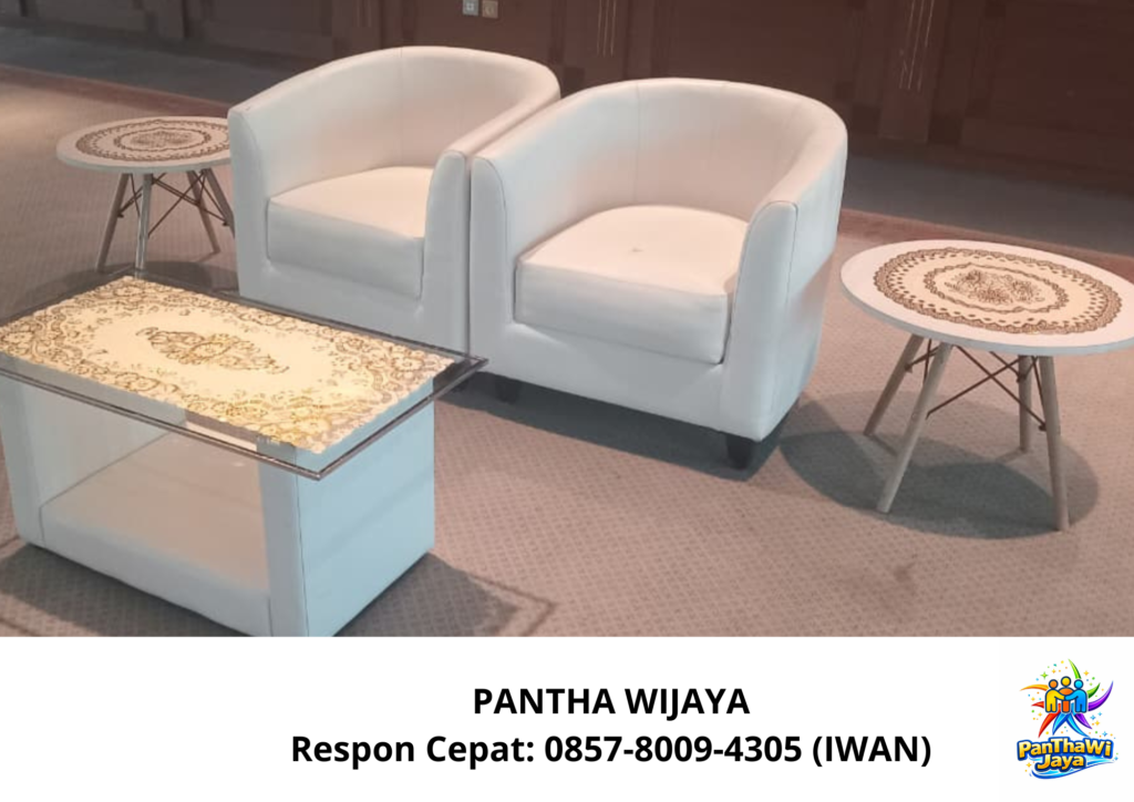 Rental Meja Vip Kaca Putih Sofa Oval Putih Area Jabodetabek