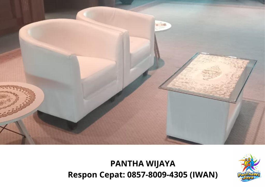 Rental Meja Vip Kaca Putih Sofa Oval Putih Area Jabodetabek