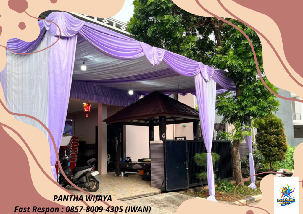 Rental Tenda Dekor Serut Kain Putih Ungu Bekasi