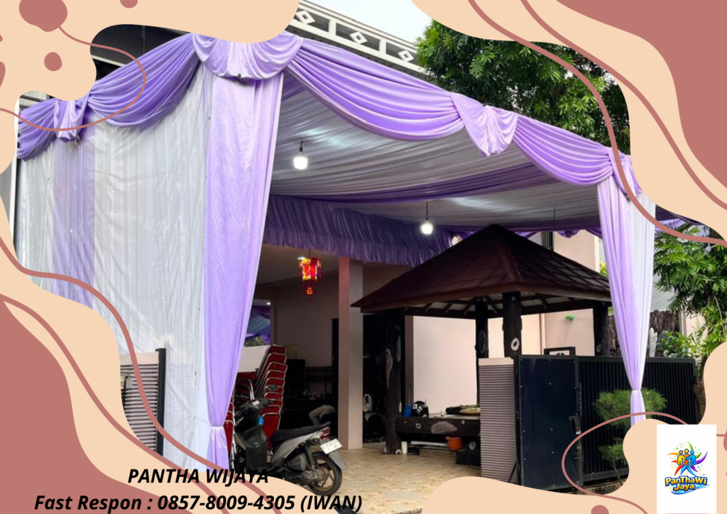 Rental Tenda Dekor Serut Kain Putih Ungu Bekasi