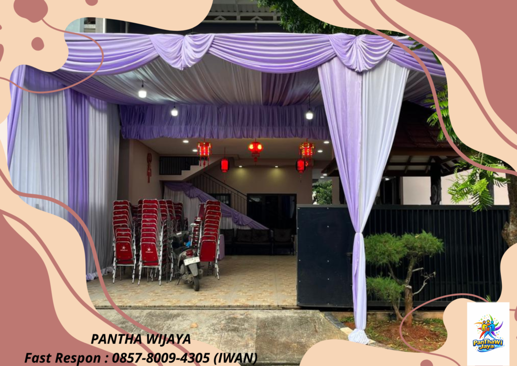 Rental Tenda Dekor Serut Kain Putih Ungu Bekasi