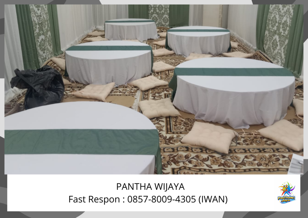 Sewa Meja Bundar Lesehan Karpet Permadani Cokelat Area Bogor