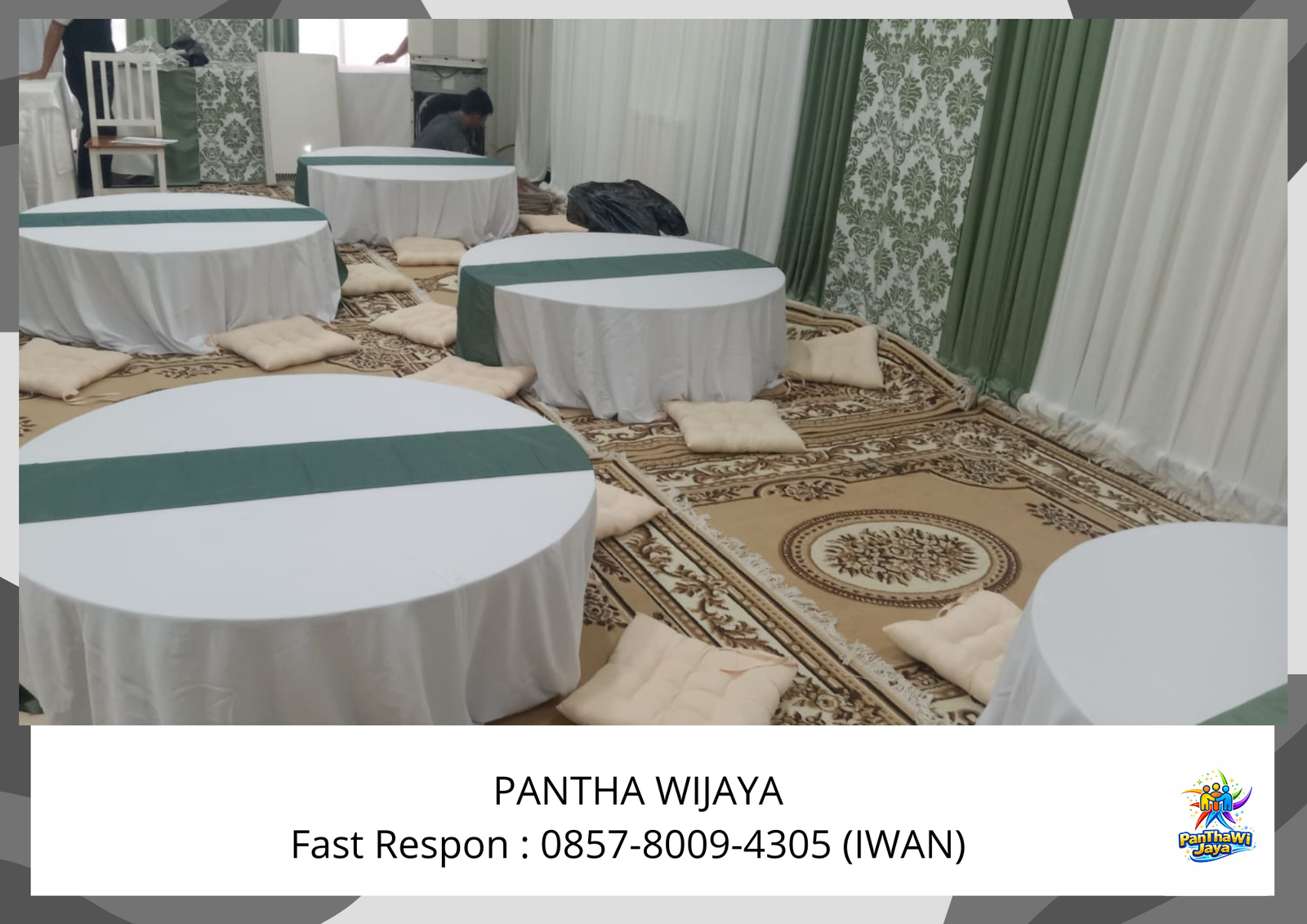 Sewa Meja Bundar Lesehan Karpet Permadani Cokelat Area Bogor