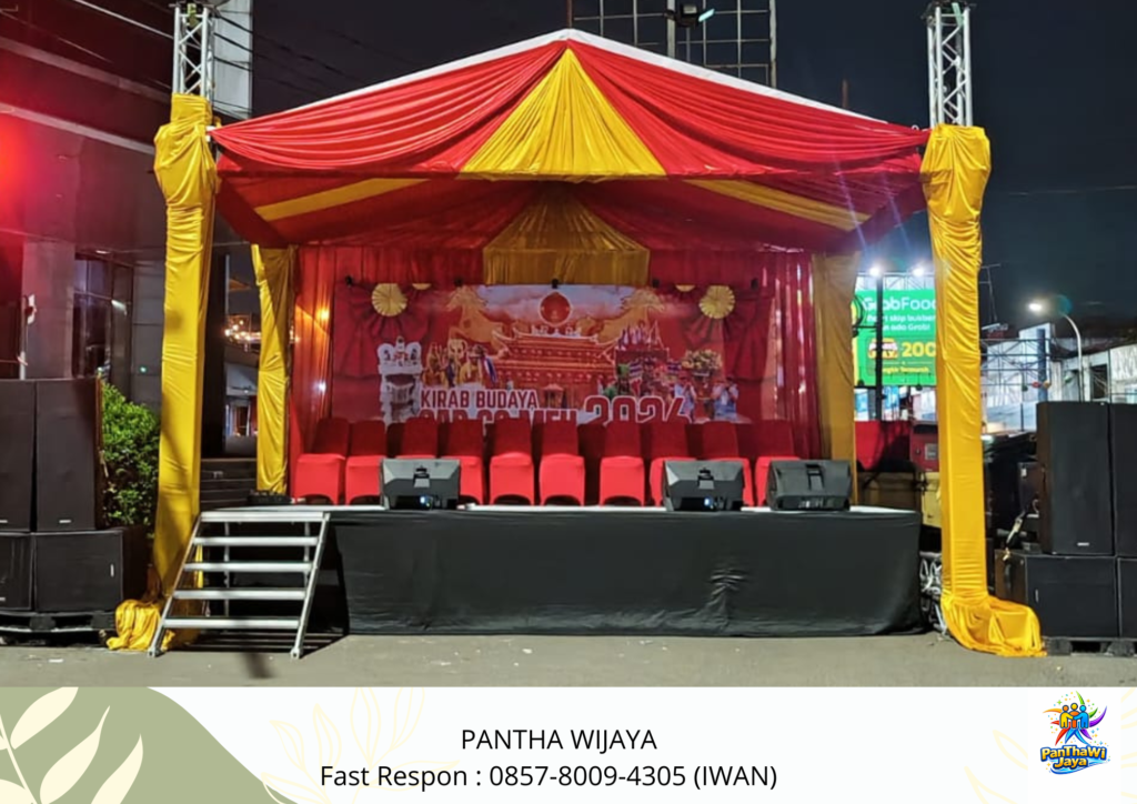 Sewa Tenda Serut Gold Merah Kursi Cover Strech Merah Area Jabodetabek