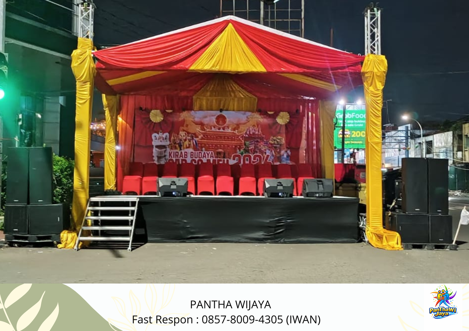 Sewa Tenda Serut Gold Merah Kursi Cover Strech Merah Area Jabodetabek