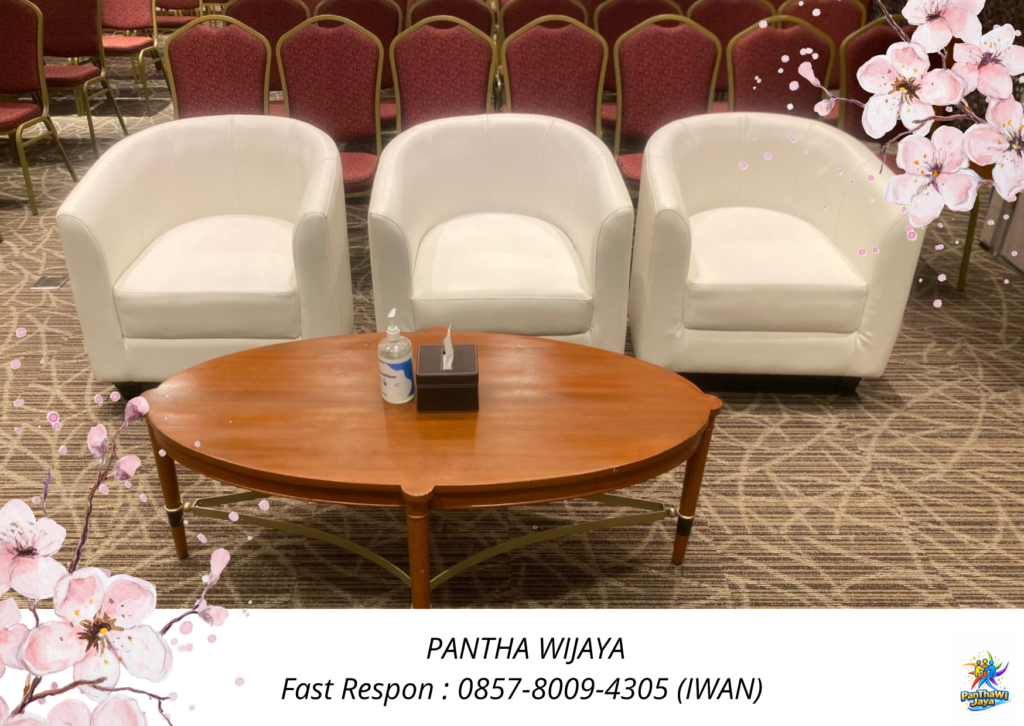 Sewa Meja Kaca Vip Sofa Putih Oval Jakarta