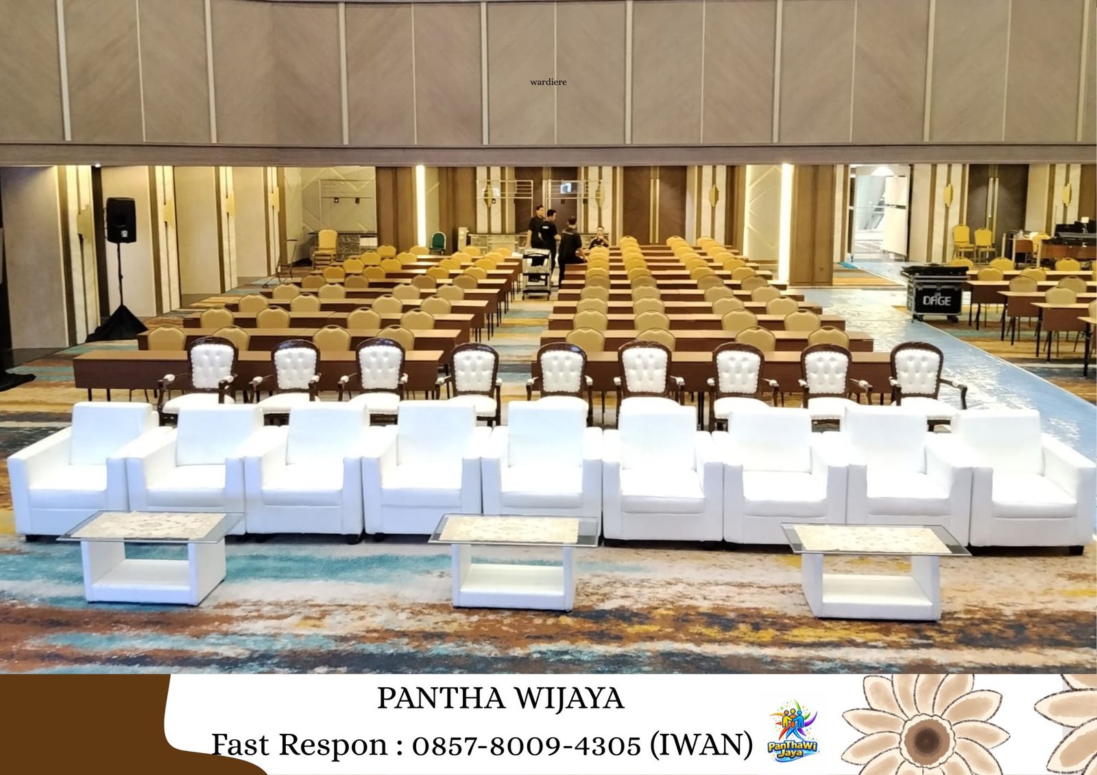 Sewa Sofa Putih, Meja Kaca VIP, Kursi Futura Karawang