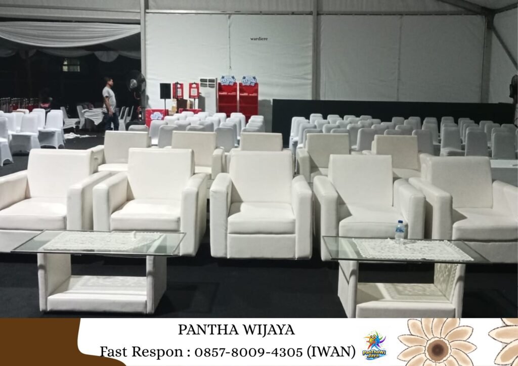 Sewa Sofa Putih, Meja Kaca VIP, Kursi Futura Karawang