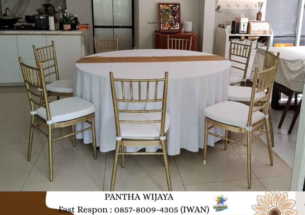 Rental Round Table Tiffany Chairs Gold Cikarang