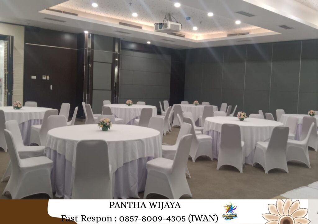 Sewa Meja Kursi Cover Putih Bersih Area Karawang
